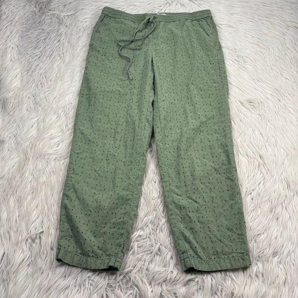 J. Crew Pants - J.Crew Women's S Green Embroidered Eyelet Pull On Cropped Straight Leg Pants
